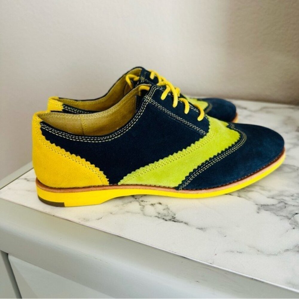 Johnston & Murphy Ladies Derby Oxford Shoes Blue Yellow Lime Green Suede Size 7 - Picture 6 of 12